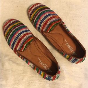 Teysha leather flats w/multi-colored fabric